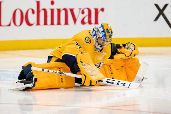 Juuse Saros on the ice